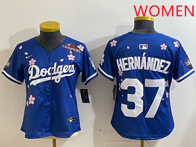 Women Los Angeles Dodgers #37 Hernandez Blue Sakura Edition 2025 Nike MLB Jersey style 5->nfl hats->Sports Caps
